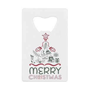 Merry Christmas and Christmas tree Classic Credit Card Bottle Opener