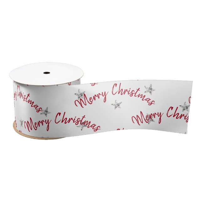 Merry Christmas and Diamond Stars   Satin Ribbon (Spool)