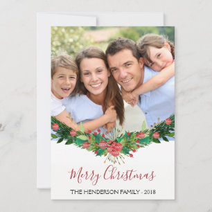 Merry Christmas and Garland Script Photo Card