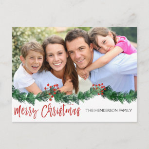 Merry Christmas and Garland Script Photo Card