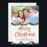 Merry Christmas and Garland Script Photo Card<br><div class="desc">Merry Christmas Garland Hand Lettered Script Family or Corporate Photo Card. The photo and text of this hand lettered brush script can be updated and customized with your photo and family name.</div>