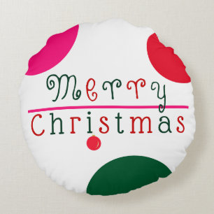 Merry Christmas and Hanging Ornament Round Pillow