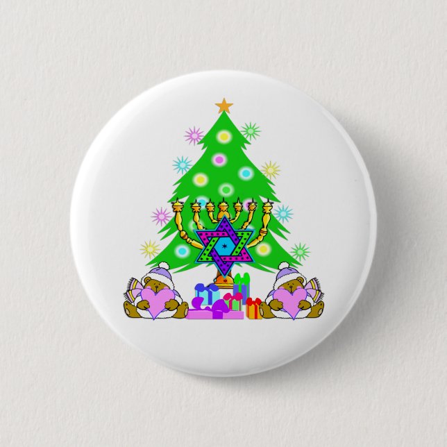 Merry Christmas and Happy Hanukkah Button (Front)