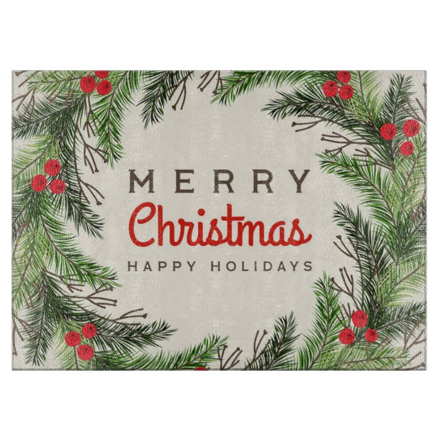 Merry Christmas and Happy Holiday's Cutting Board (Front)