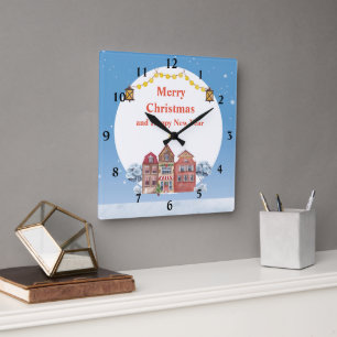 Merry Christmas and Happy New Year 10.75"  Square Wall Clock