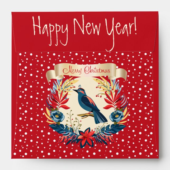 Merry Christmas and Happy New Year! 2025 Blue Bird Envelope (Back (Top Flap))