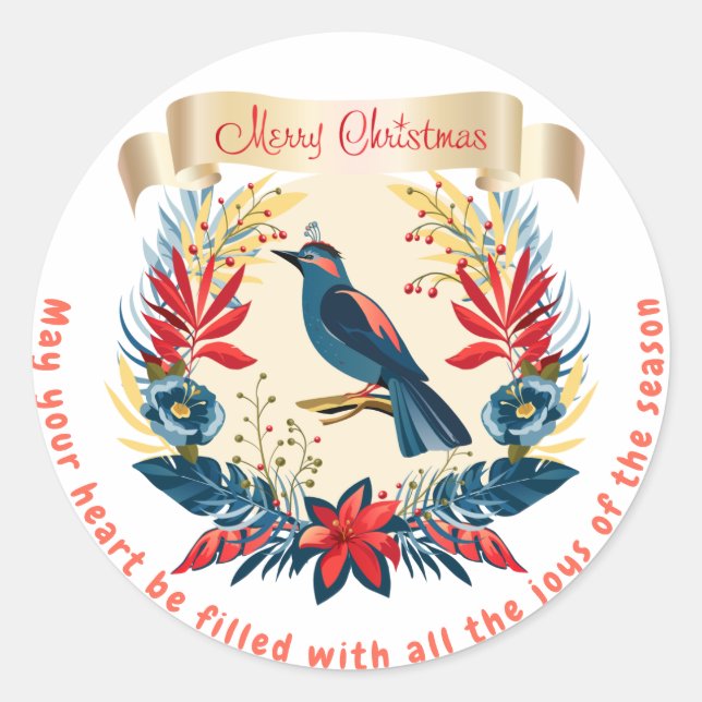 Merry Christmas and Happy New Year! 20XX Blue Bird Classic Round Sticker (Front)