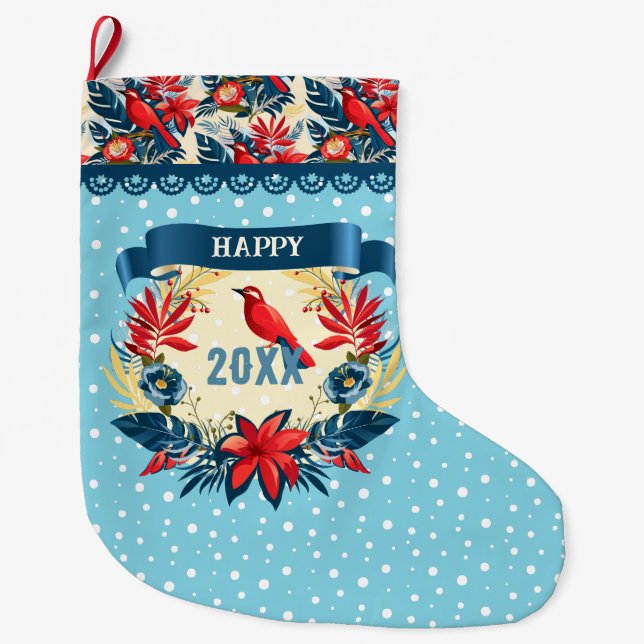 Merry Christmas and Happy New Year! 20XX Red Bird Large Christmas Stocking (Front)