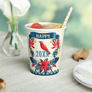 Merry Christmas and Happy New Year! 20XX Red Bird Paper Cups