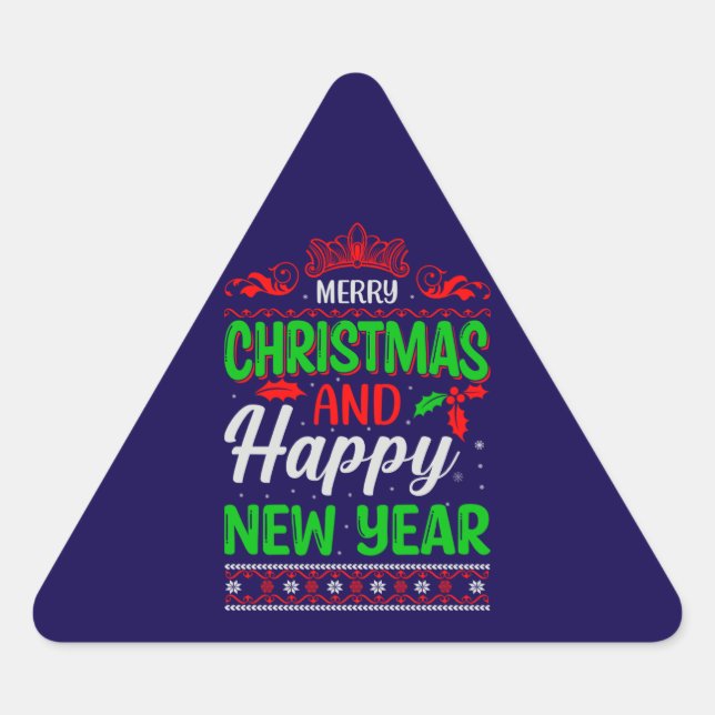 Merry Christmas And Happy New Year-61064 Triangle Sticker (Front)