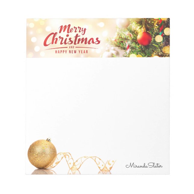 Merry Christmas and Happy New Year and Gold Ball Notepad (Front)