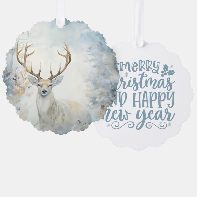 Merry Christmas and Happy New Year Buck Ornament Card (Front/Back)