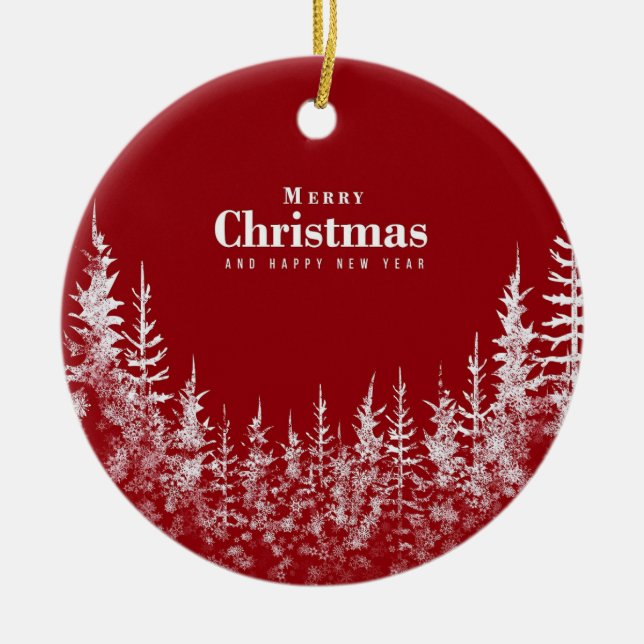 Merry Christmas and Happy New year card Ceramic Ornament (Front)