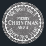 Merry Christmas and Happy New Year Chalkboard Classic Round Sticker<br><div class="desc">Fun and festive sticker for the holiday season perfect for decorating cards,  envelopes and packages.</div>