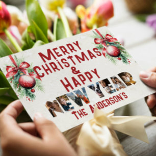Merry Christmas And Happy New Year Collage Photo Holiday Card
