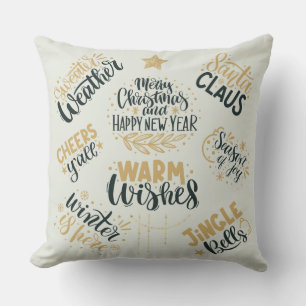 Merry Christmas and Happy New Year Collage Throw Pillow