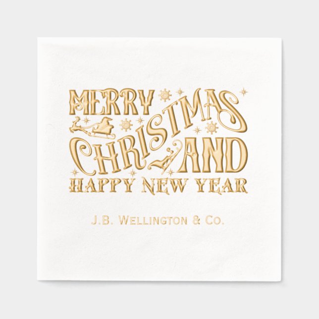 Merry Christmas and Happy New Year Company Name Foil Napkins (Front)