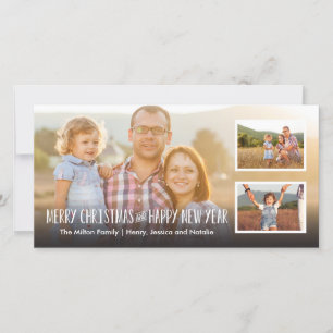 Merry Christmas and Happy New Year Full 3 Photo Holiday Card