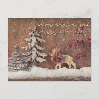 merry christmas and happy new year holiday postcard