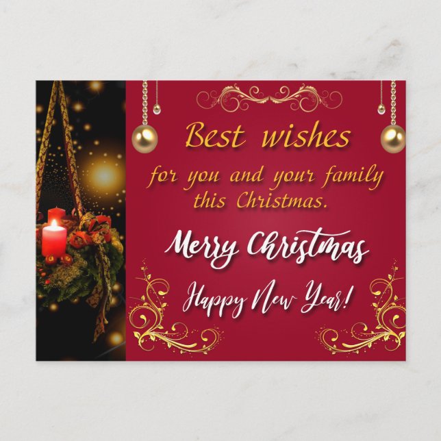 Merry Christmas and Happy New Year Holiday Postcard (Front)