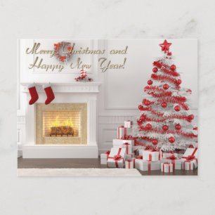 merry christmas and happy new year holiday postcard