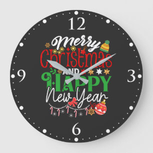 Merry Christmas And Happy New Year Large Clock