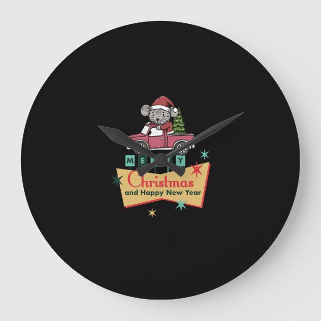 Merry Christmas and Happy New Year Large Clock (Front)