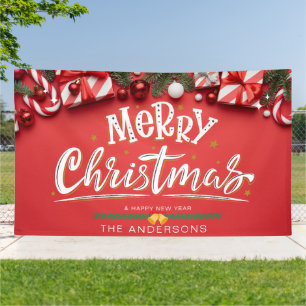Merry Christmas and Happy New Year Large Outdoor  Banner