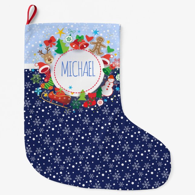Merry Christmas and Happy New Year! Monogram XMAS  Large Christmas Stocking (Front)