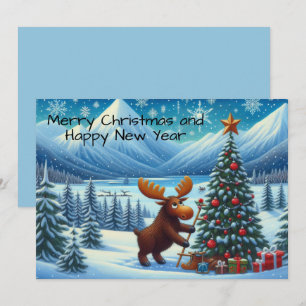 Merry Christmas and Happy New Year Moose Holiday Card