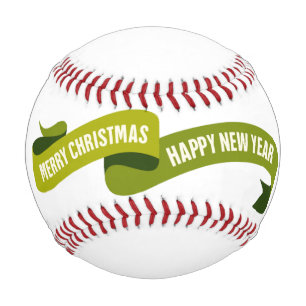 Merry Christmas and Happy New year on green ribbon Baseball