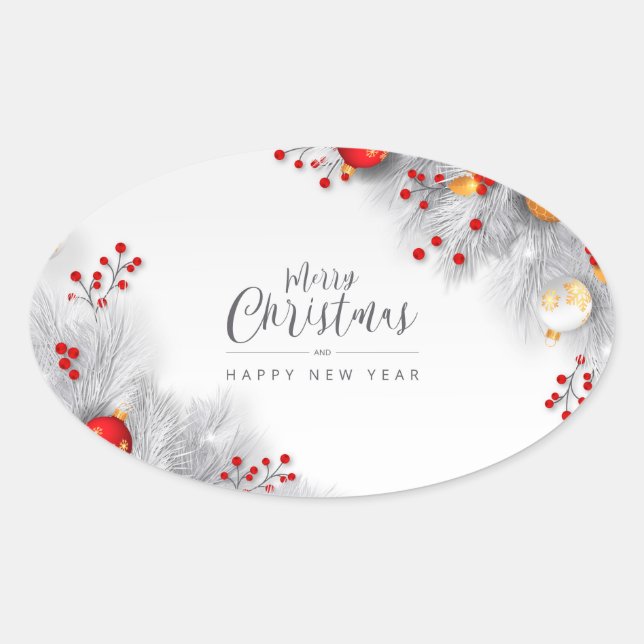 Merry Christmas And Happy New Year Oval Sticker (Front)