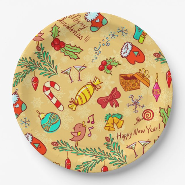 Merry Christmas And Happy New Year Paper Plate (Front)