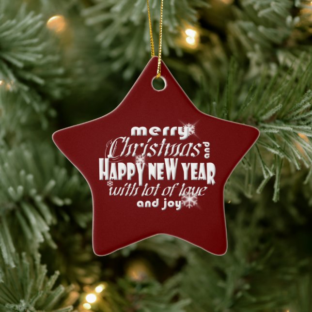 Merry Christmas and Happy New Year Red Ceramic Ornament (Tree)