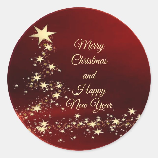 Merry Christmas and Happy New Year red Classic Round Sticker (Front)
