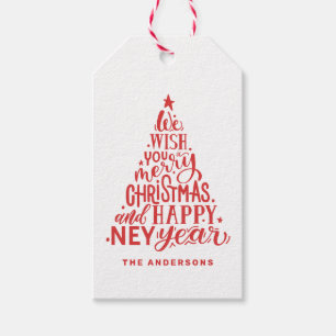Merry Christmas and Happy New Year. Red lettering Gift Tags