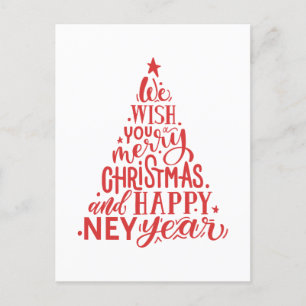 Merry Christmas and Happy New Year. Red lettering Holiday Postcard