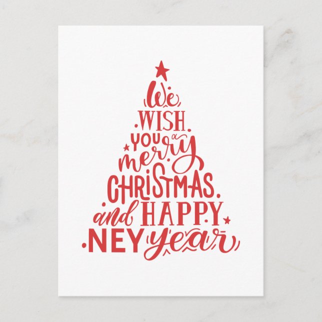 Merry Christmas and Happy New Year. Red lettering Holiday Postcard (Front)