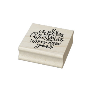 Merry Christmas and Happy New Year Rubber Stamp