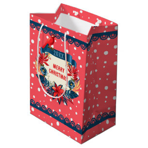 Merry Christmas and Happy New Year! Snow Red Bird Medium Gift Bag