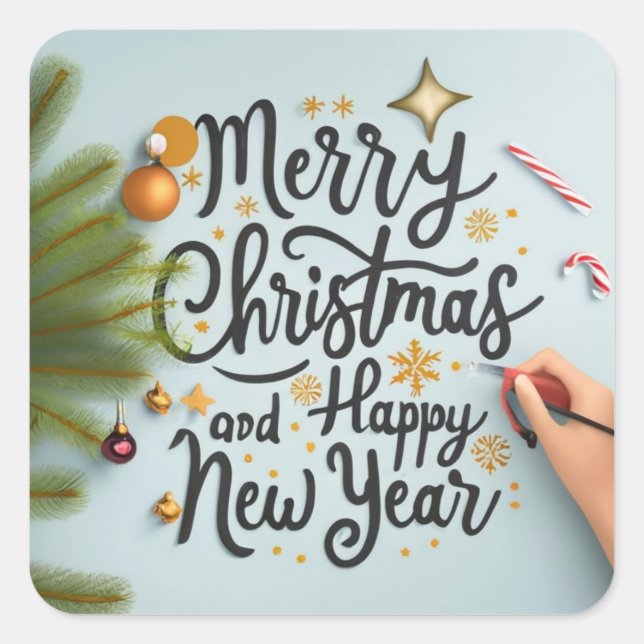 merry Christmas and happy new year Square Sticker (Front)