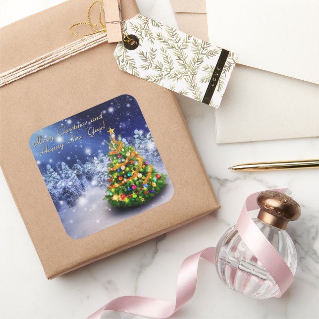 Merry christmas and happy new year square sticker (Gifting)