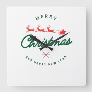 Merry Christmas and happy New Year Square Wall Clock