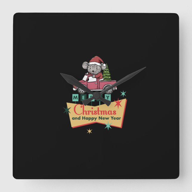 Merry Christmas and Happy New Year Square Wall Clock (Front)