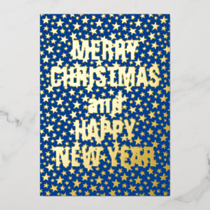 Merry Christmas and Happy New Year star navy blue Foil Holiday Card