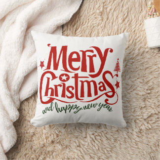 merry christmas and happy new year throw pillow