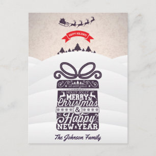 Merry Christmas and Happy New Year typography. Holiday Postcard