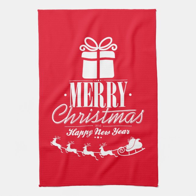 Merry Christmas and Happy New Year with Santa Kitchen Towel (Vertical)