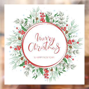 Merry Christmas and Happy New Year Wreath  Window Cling