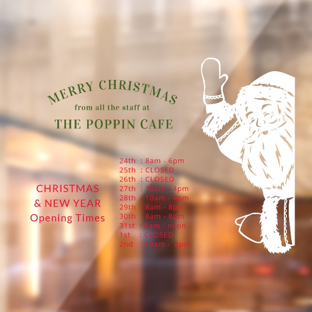Merry Christmas and New Year Opening Hours Santa Window Cling (Sheet 2)